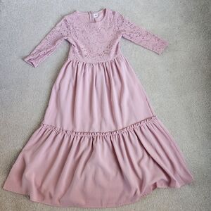 Girls Elegant Pink Lace Kids Dress